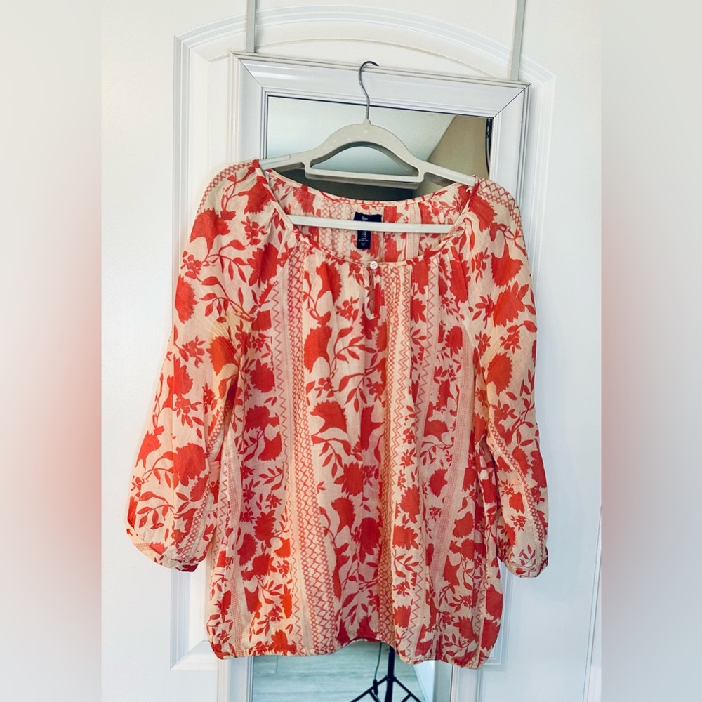 GAP Coral and Cream BoHo Blouse
